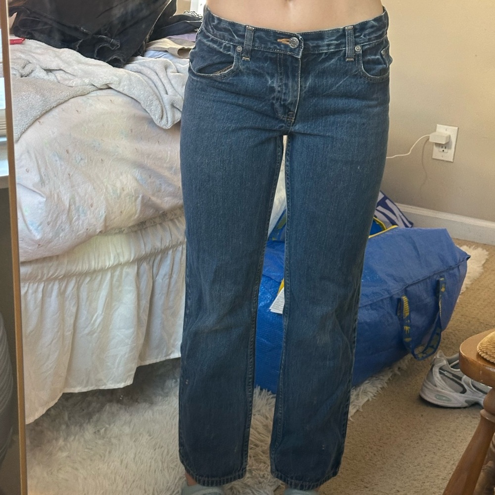 vintage dark wash straight leg jeans